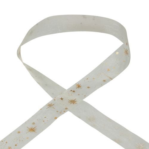 Artículo Cinta Navidad, cinta de organza blanca con estampado de estrellas 25mm 25m