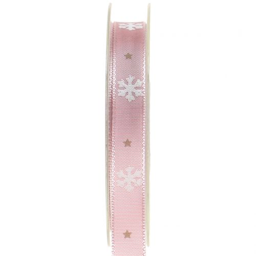 Floristik24 Cinta navideña con copo de nieve rosa 15mm 20m