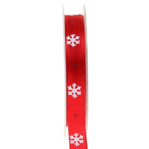 Floristik24 Cinta navideña con copo de nieve roja 15mm 20m