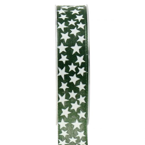 Floristik24 Cinta navideña con estrella verde, blanco 25mm 20m