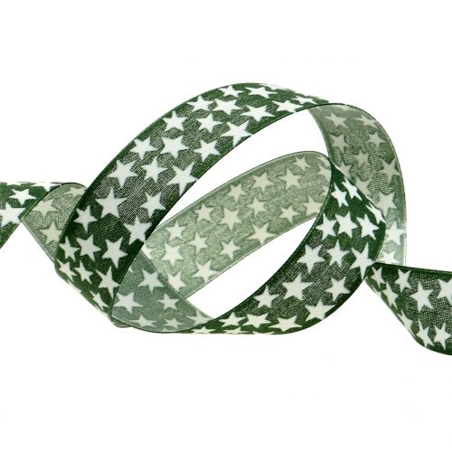 Floristik24 Cinta navideña con estrella verde, blanco 25mm 20m
