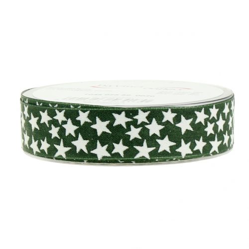 Floristik24 Cinta navideña con estrella verde, blanco 25mm 20m