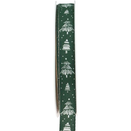 Artículo Cinta navideña con abetos cinta de regalo verde 15mm 20m