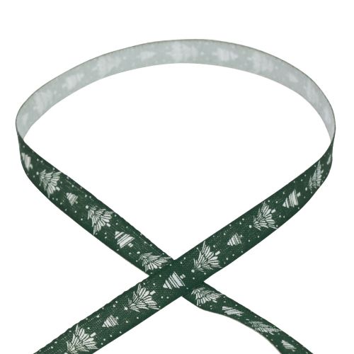 Artículo Cinta navideña con abetos cinta de regalo verde 15mm 20m