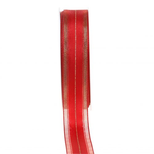 Floristik24 Cinta navideña con rayas de lurex transparente rojo 25mm 25m
