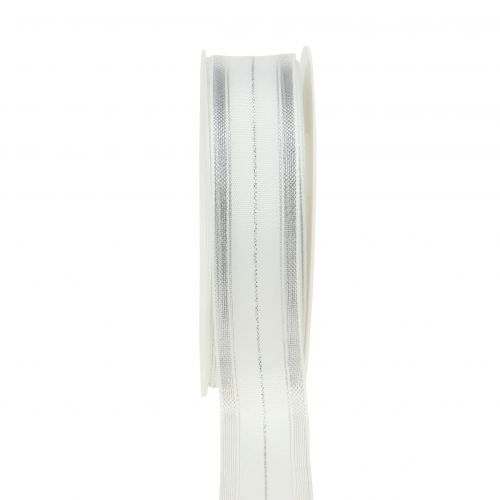 Floristik24 Cinta navideña con rayas transparentes de lurex blanco, plata 25mm 25m