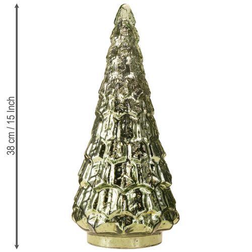 Artículo Árbol de Navidad con iluminación LED vintage verde dorado 38cm