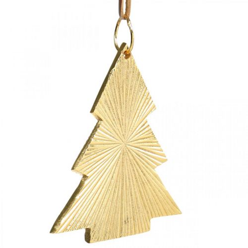 Artículo Arbol de navidad metal dorado 8x10cm para colgar 3ud.