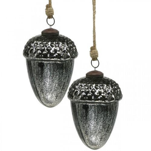 Floristik24 Colgante navideño de cristal de bellota con decoración de árbol de Navidad vintage H14cm Ø10cm 2pcs