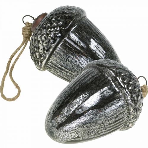 Artículo Colgante navideño de cristal de bellota con decoración de árbol de Navidad vintage H14cm Ø10cm 2pcs