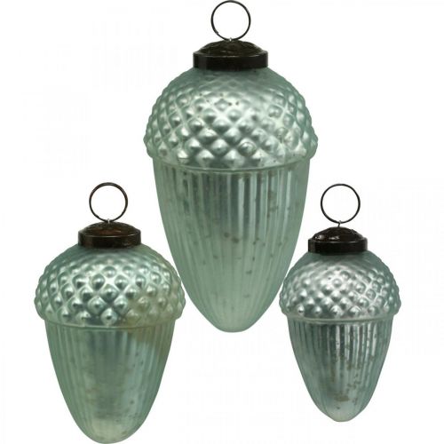 Floristik24 Adornos para árboles de Navidad bellota de cristal menta 11-14,5 cm juego de 3