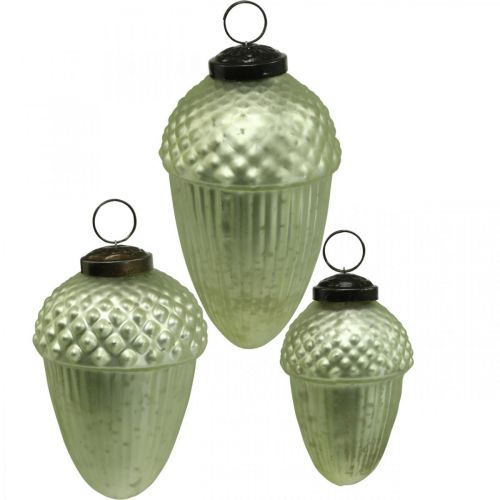 Floristik24 Adornos para árboles de Navidad Cristal de bellota verde 11-14,5 cm Juego de 3