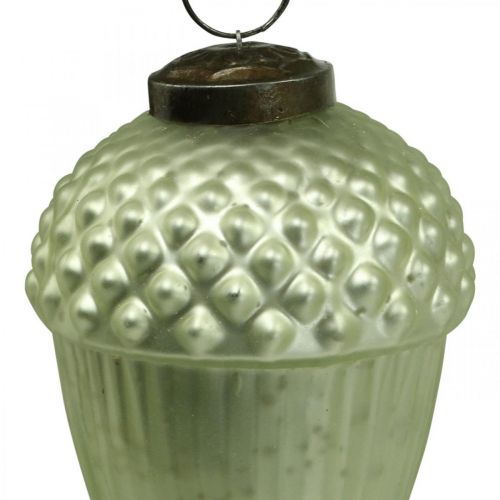 Floristik24 Adornos para árboles de Navidad Cristal de bellota verde 11-14,5 cm Juego de 3