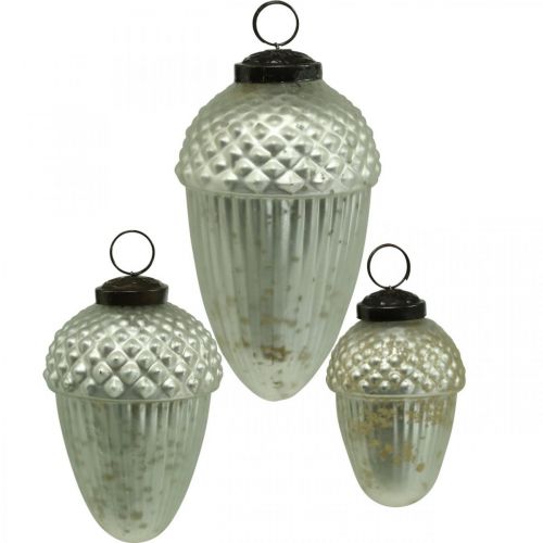 Floristik24 Adornos para árboles de Navidad bellota de cristal verde claro 11-14,5 cm juego de 3