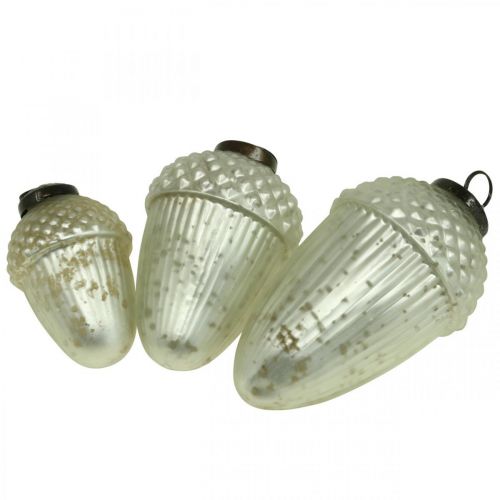 Floristik24 Adornos para árboles de Navidad bellota de cristal verde claro 11-14,5 cm juego de 3
