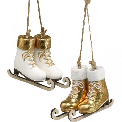 Floristik24 Árbol de Navidad decoración patines de hielo dorado, blanco 10×8×3cm 2 pares