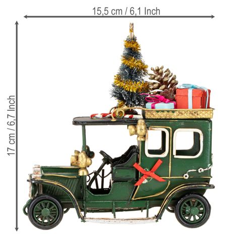 Artículo Decoración navideña para coche Coche navideño vintage verde 15×7×16cm