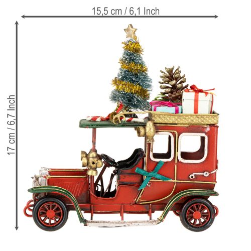 Floristik24 Decoración navideña para coche Coche navideño vintage rojo 15×7×16cm
