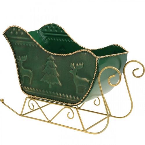 Floristik24 Decoración navideña deco trineo Trineo navideño verde/dorado 30×12.5×20cm