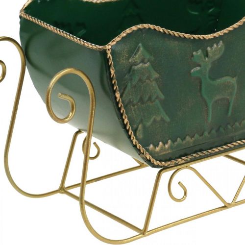 Floristik24 Decoración navideña deco trineo Trineo navideño verde/dorado 30×12.5×20cm