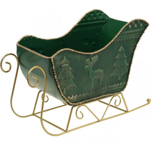 Floristik24 Decoración navideña deco trineo Trineo navideño verde/dorado 30×12.5×20cm