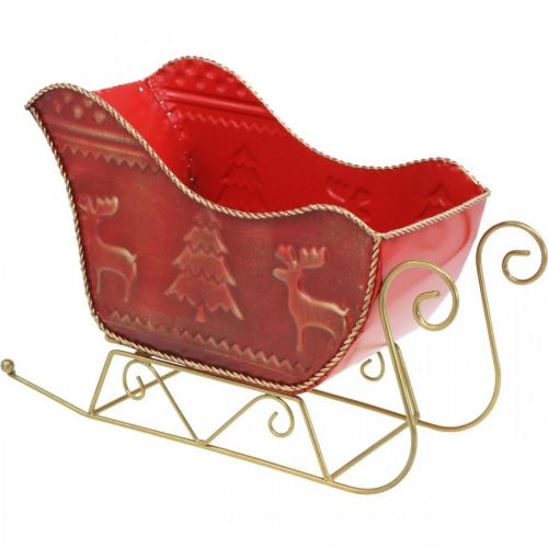 Floristik24 Decoración navideña deco trineo Trineo navideño rojo/dorado 30×12.5×20cm
