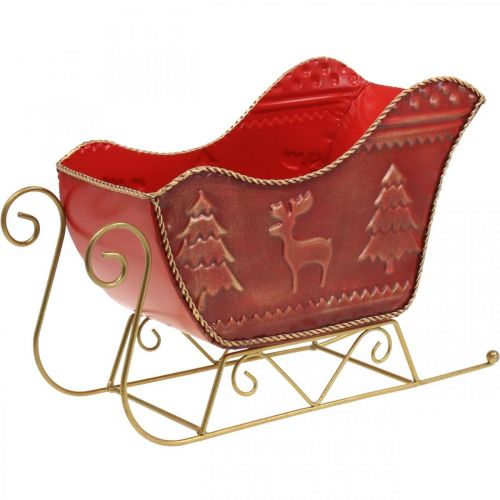 Decoración navideña deco trineo Trineo navideño rojo/dorado 30×12.5×20cm