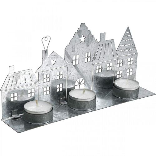 Artículo Decoración navideña casitas, portavelas metal plata 25cm