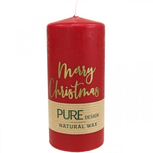 Floristik24 Velas de pilar PURE Merry Christmas 130/60mm cera roja 4uds