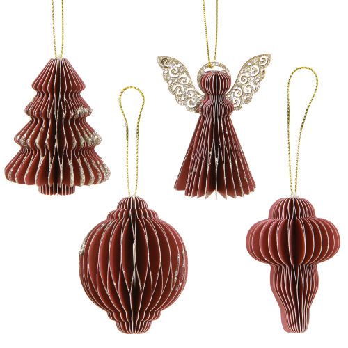 Decoración navideña adornos para árboles de papel Burdeos 6cm 12 piezas