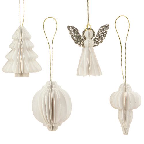 Floristik24 Papel decorativo navideño Adornos para árboles de Navidad blanco 6cm 12 piezas