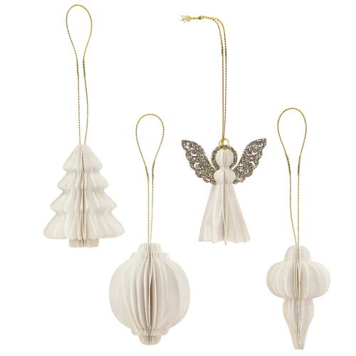 Floristik24 Papel decorativo navideño Adornos para árboles de Navidad blanco 6cm 12 piezas