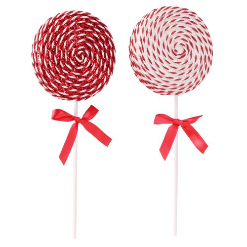Artículo Decoración navideña Piruleta de espuma roja y blanca H36cm 2 piezas