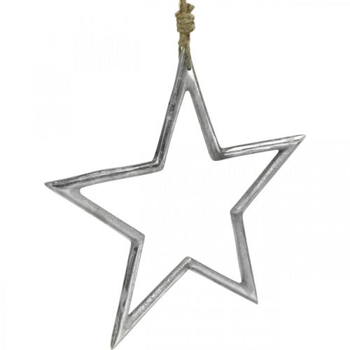 Artículo Estrella de decoración navideña, decoración de adviento, colgante de estrella plata AN24,5 cm