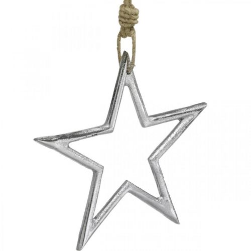 Artículo Estrella de decoración navideña, decoración de adviento, colgante de estrella plata L15,5 cm