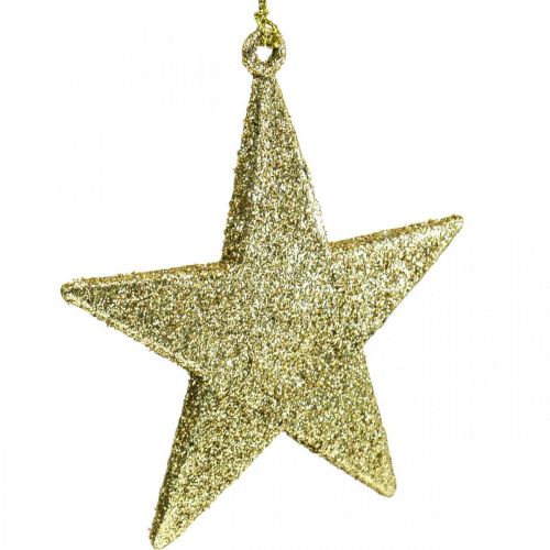 Artículo Adorno navideño estrella colgante brillo dorado 10cm 12pcs
