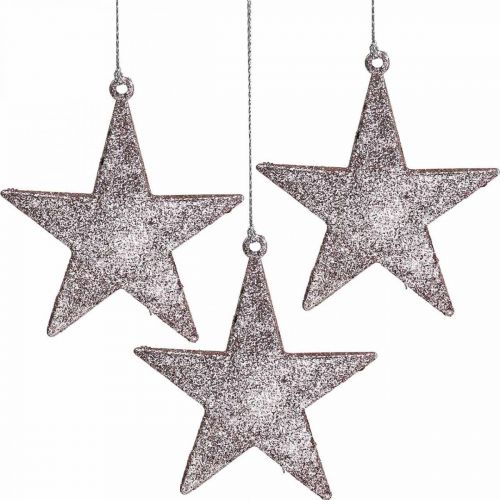 Floristik24 Adorno navideño estrella colgante brillo rosa 10cm 12pcs