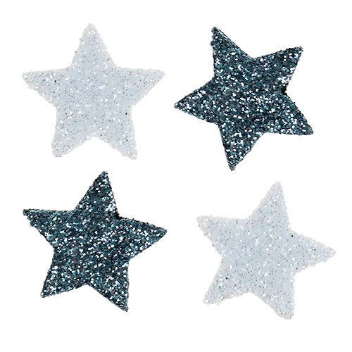 Floristik24 Estrella decorativa navideña 2,5 cm mica blanca, azul 48 piezas