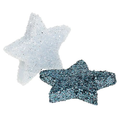 Floristik24 Estrella decorativa navideña 2,5 cm mica blanca, azul 48 piezas