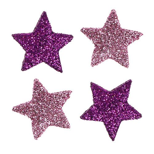 Floristik24 Estrella decorativa navideña 2,5 cm mica rosa, violeta 48 piezas
