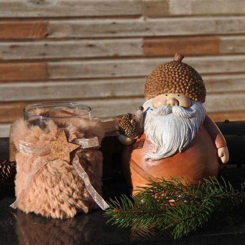 Artículo Decoración navideña farol vidrio piel sintética H12cm Ø9.5cm 3pcs