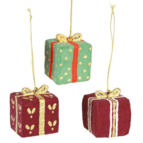 Artículo Adorno navideño para colgar regalo papel maché 6cm 3uds