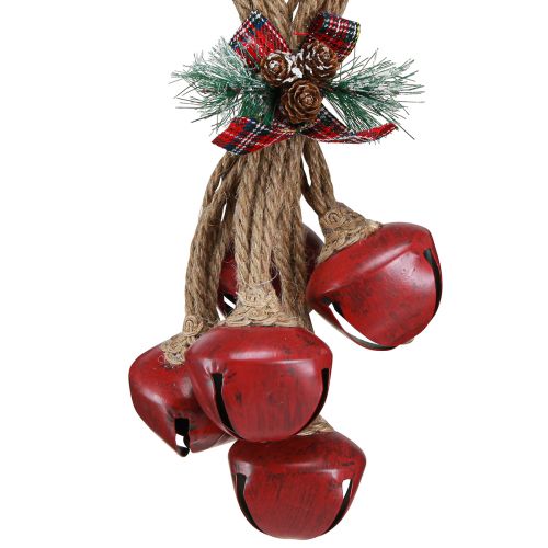 Artículo Adorno navideño para colgar campanillas rojas con lazo 51cm