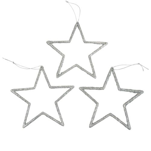 Artículo Decoración navideña estrella colgante plata brillo 12cm 12 piezas