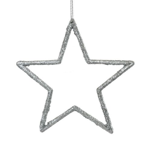 Artículo Decoración navideña estrella colgante plata brillo 12cm 12 piezas