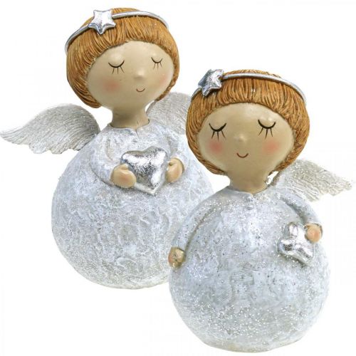 Floristik24 Ángel navideño figura de ángel con estrella / corazón H11cm 2pcs