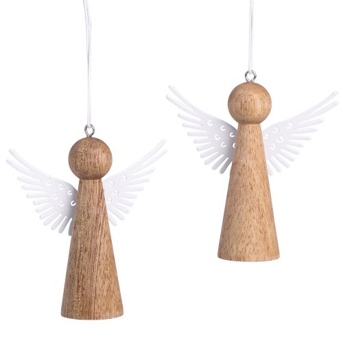 Floristik24 Angelito navideño madera para colgar blanco natural 8cm 6uds