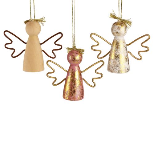 Floristik24 Ángel navideño decoración de madera percha decorativa dorada 9×3×7,5cm 6uds