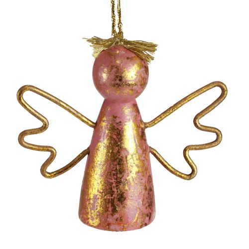 Artículo Ángel navideño decoración de madera percha decorativa dorada 9×3×7,5cm 6 piezas
