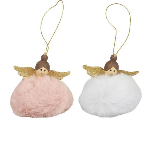 Decoración del árbol de Navidad Ángel de Navidad rosa blanco H8cm 2 piezas